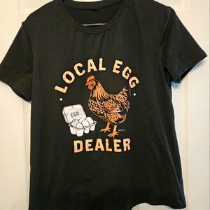 Black Graphic Tee with Chicken Print